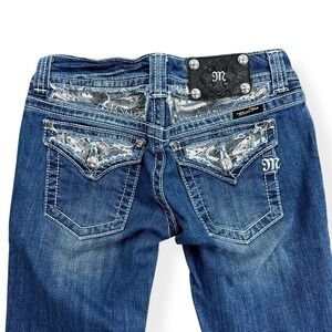 Miss Me Women's JP5124B3L Boot Jeans Low Rise Gemstones Size 27 Flap Pockets